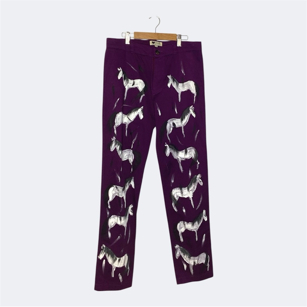 Loup Womens Pants Horse Print Purple EUR 42  L/XL Denim Equestrian France